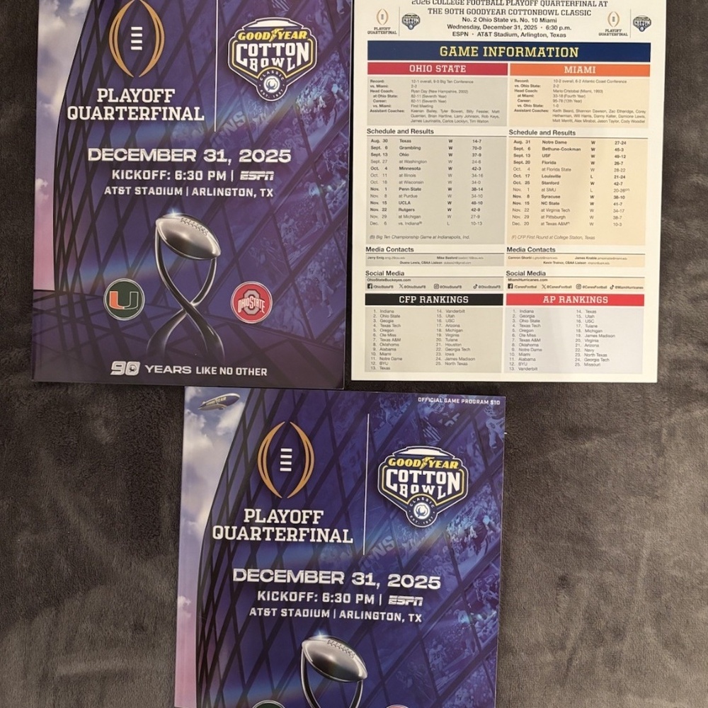 Miami Hurricanes vs. Ohio State, Cotton Bowl 2025 game program.